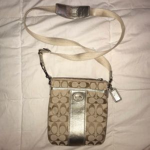 SOLD** Coach Monogram Tan & Gold Satchel